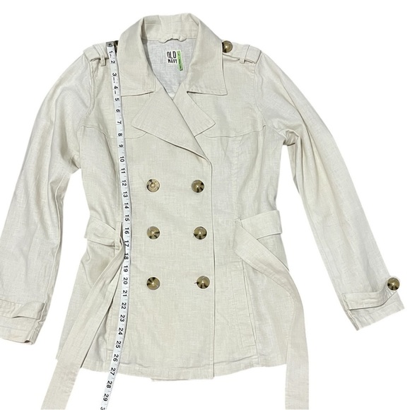 Old Navy Ivory Linen Blend Double-Breasted Tie Belt Jacket Small – Trench Style - Picture 7 of 14